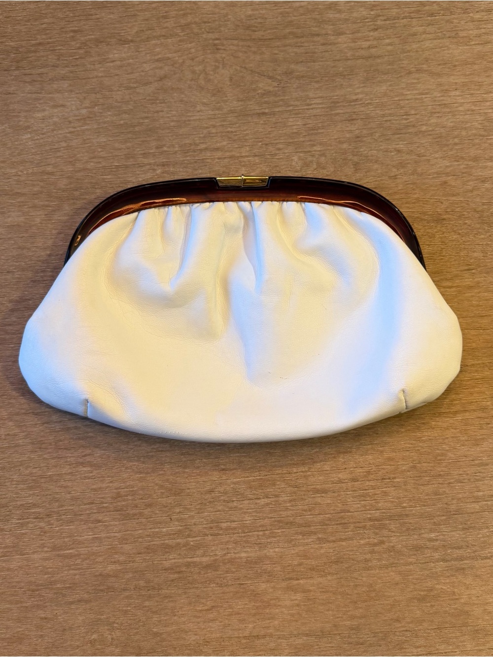 Vintage Cara Cream Leather Clutch Purse Made in USA Tortoiseshell Frame 1960/70s